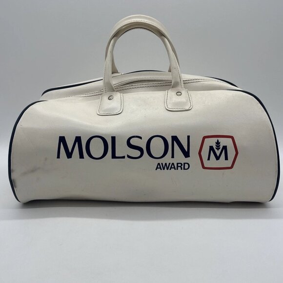 Vintage Molson Award White Leather Travel Duffel Bag - Canadian Made - Picture 2 of 14